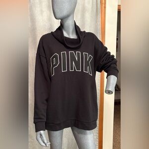 PINK Victorias Secret Sweatshirt Logo Cowl Neck Black/White Loungewear Cozy